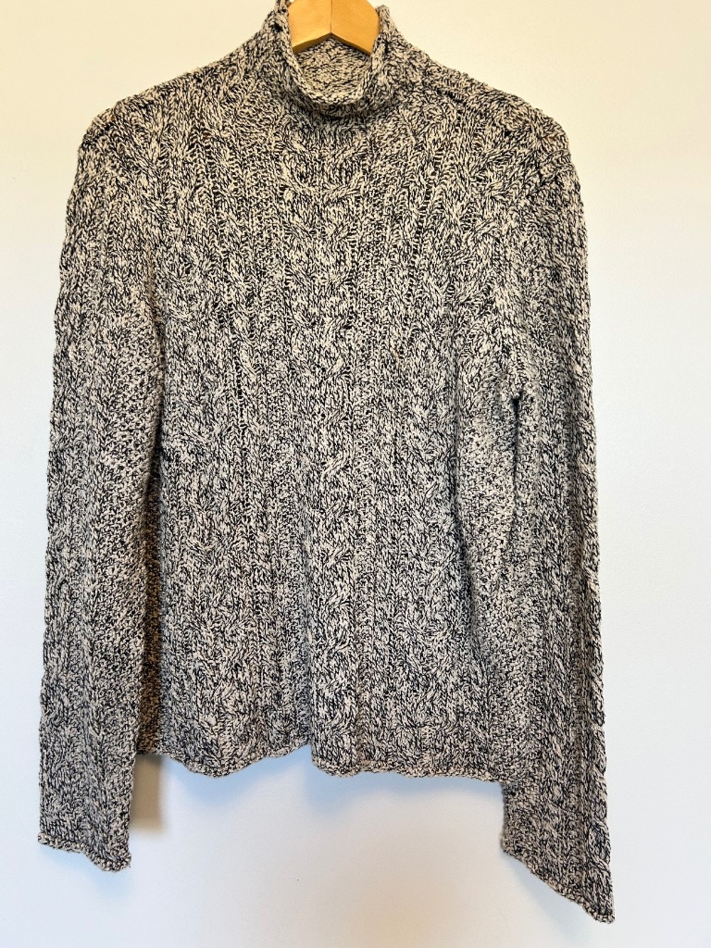VTG Ralph Lauren Jeans Co Sweater Womens XL Cable Knit Roll Neck BlackWhite Marl